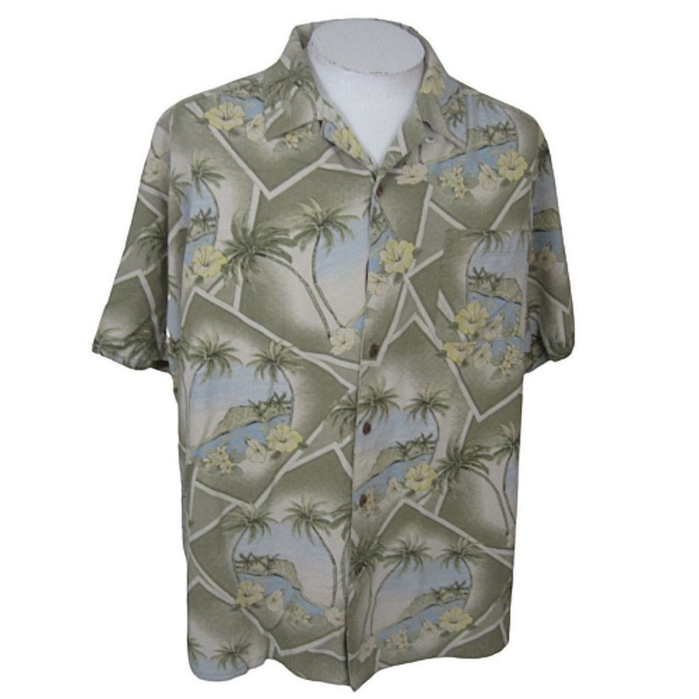 Bahama Bay Club Men Hawaiian camp shirt p2p 27" XXL vtg aloha luau tropical silk